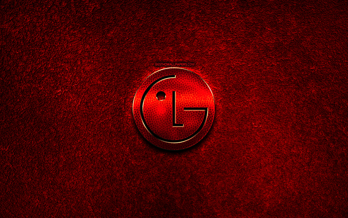 LG logo, red stone background, creative, LG, brands, LG 3D logo, artwork, LG red metal logo