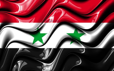 シリア国旗, 4k, アジア, 国立記号, 旗のシリア, 3Dアート, シリア, アジア諸国, シリア国旗3D