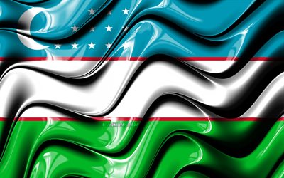 Usbeque bandeira, 4k, &#193;sia, s&#237;mbolos nacionais, Bandeira do Uzbequist&#227;o, Arte 3D, Uzbequist&#227;o, Pa&#237;ses asi&#225;ticos, Uzbequist&#227;o 3D bandeira