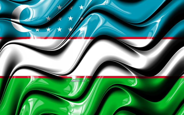 Uzbeko bandera, 4k, Asia, los s&#237;mbolos nacionales, la Bandera de la rep&#250;blica de Uzbekist&#225;n, arte 3D, Uzbekist&#225;n, pa&#237;ses Asi&#225;ticos, Uzbekist&#225;n 3D de la bandera