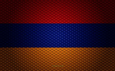 علم أرمينيا, 4k, الفنون الإبداعية, شبكة معدنية الملمس, أرمينيا العلم, الرمز الوطني, أرمينيا, أوروبا, أعلام الدول الأوروبية
