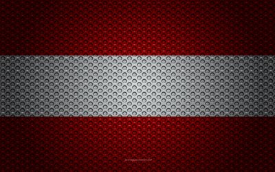 Flag of Austria, 4k, creative art, metal mesh texture, Austrian flag, national symbol, Austria, Europe, flags of European countries