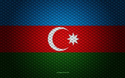 العلم أذربيجان, 4k, الفنون الإبداعية, شبكة معدنية الملمس, أذربيجان العلم, الرمز الوطني, أذربيجان, أوروبا, أعلام الدول الأوروبية