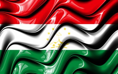 Tajik bandeira, 4k, &#193;sia, s&#237;mbolos nacionais, Bandeira do Tadjiquist&#227;o, Arte 3D, Tajiquist&#227;o, Pa&#237;ses asi&#225;ticos, Tajiquist&#227;o 3D bandeira
