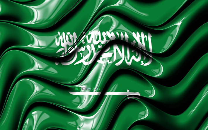Arabia bandiera, 4k, Asia, simboli nazionali, Bandiera dell&#39;Arabia Saudita, 3D arte, Arabia Saudita, asia, Arabia Saudita 3D bandiera