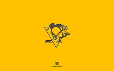 Pittsburgh Penguins, fond jaune, &#233;quipe de hockey am&#233;ricaine, embl&#232;me des Panthers de la Floride, NHL, USA, hockey, logo des Panthers de la Floride