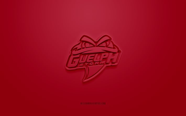 Guelph Storm, luova 3D-logo, viininpunainen tausta, OHL, 3d-tunnus, Canadian Hockey Team, Ontario Hockey League, Ontario, Kanada, 3d-taide, j&#228;&#228;kiekko, Guelph Storm 3d-logo