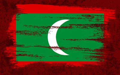 4k, drapeau des Maldives, drapeaux grunge, pays asiatiques, symboles nationaux, coup de pinceau, art grunge, Asie, Maldives