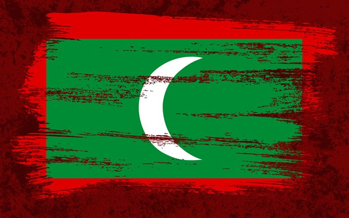 4k, モルディブの旗, グランジフラグ, アジア諸国, 国のシンボル, ブラシストローク, モルディブの国旗, グランジアート, アジア, モルジブ