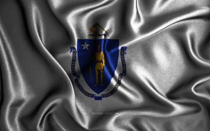 Bandeira de Massachusetts, 4k, bandeiras onduladas de seda, estados americanos, EUA, bandeiras de tecido, arte 3D, Massachusetts, Estados Unidos da Am&#233;rica, Bandeira 3D de Massachusetts, estados dos EUA