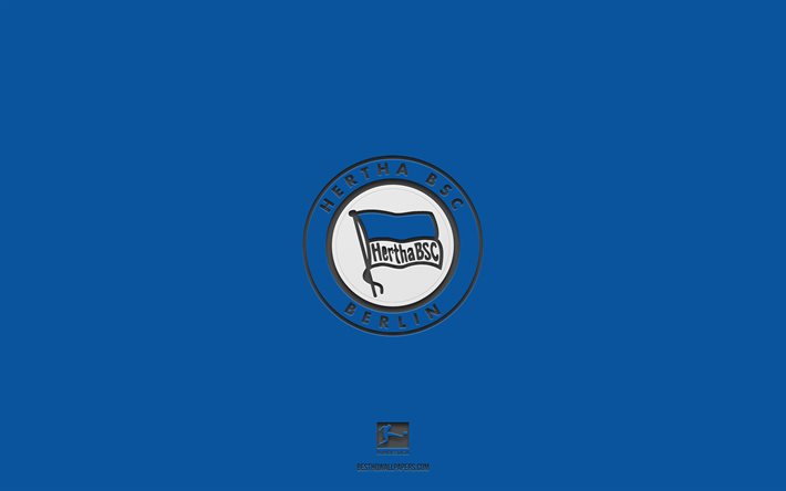 Hertha BSC, fundo azul, time de futebol alem&#227;o, emblema do Hertha BSC, Bundesliga, Alemanha, futebol, logotipo do Hertha BSC