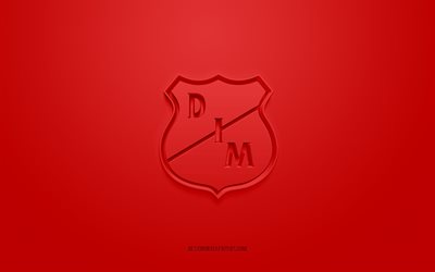 Independiente Medellin, creative 3D logo, red background, 3d emblem, Colombian football club, Categoria Primera A, Medellin, Colombia, 3d art, football, Independiente Medellin 3d logo