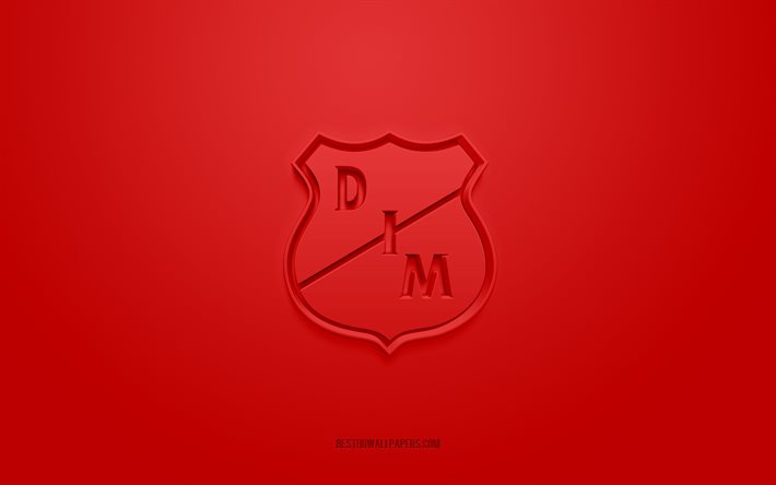 Independiente Medellin, kreativ 3D-logotyp, r&#246;d bakgrund, 3d-emblem, colombiansk fotbollsklubb, Categoryoria Primera A, Medellin, Colombia, 3d-konst, fotboll, Independiente Medellin 3d-logotyp
