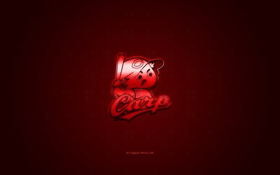 hiroshima toyo carp, japanischer baseballclub, rotes logo, npb, roter kohlefaserhintergrund, nippon professional baseball, baseball, hiroshima, japan, hiroshima toyo carp-logo