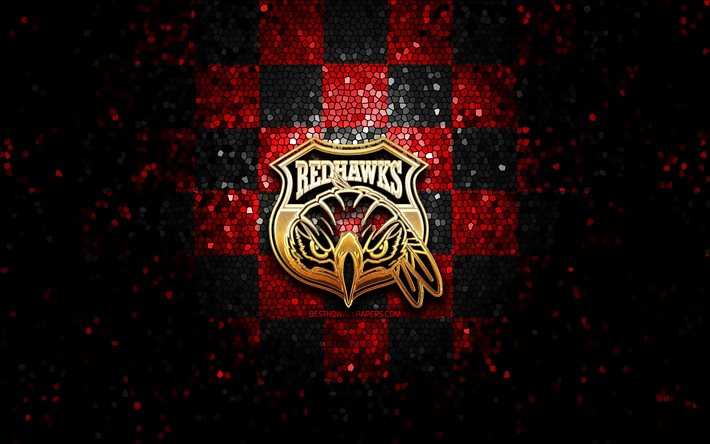 Malmo Redhawks, glitter logo, SHL, red black checkered background, hockey, swedish hockey team, Malmo Redhawks logo, mosaic art, swedish hockey league