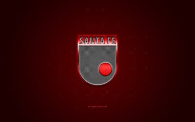 Independiente Santa Fe, Colombian football club, white logo, red carbon fiber background, Categoria Primera A, football, Bogota, Colombia, Independiente Santa Fe logo