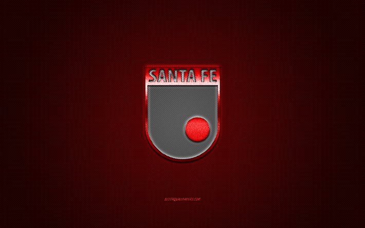 Independiente Santa Fe, colombiansk fotbollsklubb, vit logotyp, r&#246;d kolfiberbakgrund, Kategori Primera A, fotboll, Bogota, Colombia, Independiente Santa Fe-logotyp