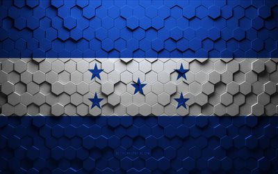 Bandeira de Honduras, arte de favo de mel, bandeira de hex&#225;gonos de Honduras, Honduras, arte de hex&#225;gonos 3D, bandeira de Honduras