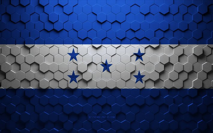 Flag of Honduras, honeycomb art, Honduras hexagons flag, Honduras, 3d hexagons art, Honduras flag