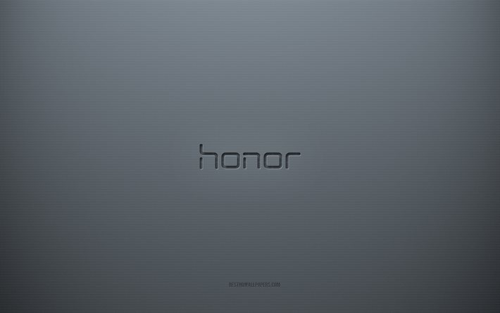 Honor-logo, harmaa luova tausta, Honor-tunnus, harmaa paperin rakenne, Honor, harmaa tausta, Honor 3d-logo