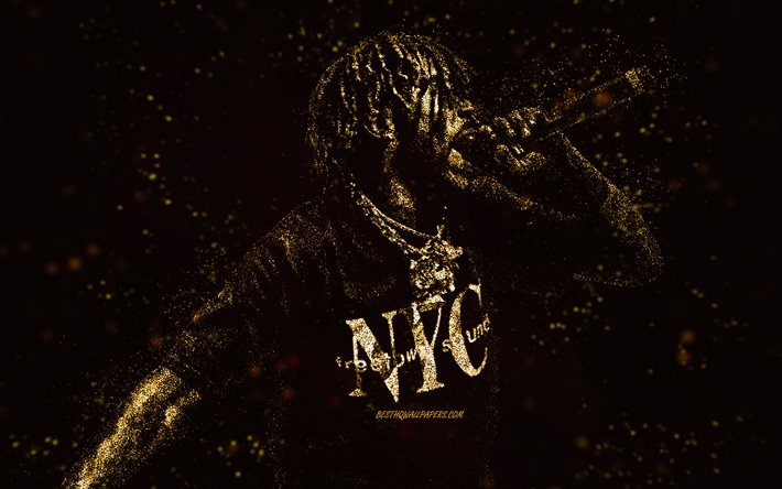 Lil Uzi Vert, gold glitter art, black background, American rapper, Lil Uzi Vert art, Symere Bysil Woods