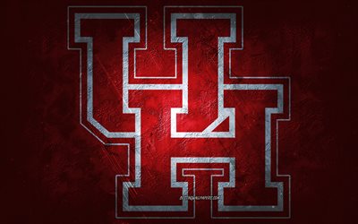 Houston Cougars, Amerikan futbolu takımı, kırmızı arka plan, Houston Cougars logosu, grunge sanat, NCAA, Amerikan futbolu, ABD, Houston Cougars amblemi