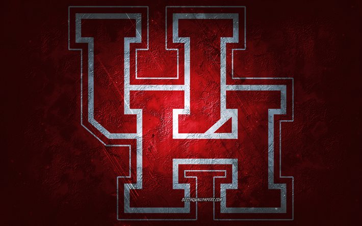 Houston Cougars, time de futebol americano, fundo vermelho, logotipo do Houston Cougars, arte grunge, NCAA, futebol americano, EUA, emblema do Houston Cougars