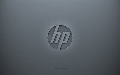 شعار HP, الخلفية الرمادية الإبداعية, Hewlett-Packard, نسيج ورقة رمادية, الصحة, خلفية رمادية, شعار HP ثلاثي الأبعاد