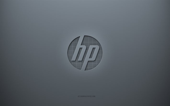 HPロゴ, 灰色の創造的な背景, HPエンブレム, Hewlett-Packard, 灰色の紙の質感, HP, 灰色の背景, HP3dロゴ