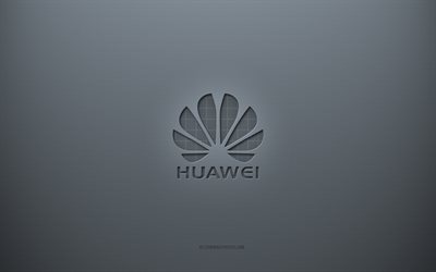 Huawei-logotyp, gr&#229; kreativ bakgrund, Huawei-emblem, gr&#229; pappersstruktur, Huawei, gr&#229; bakgrund, Huawei 3d-logotyp