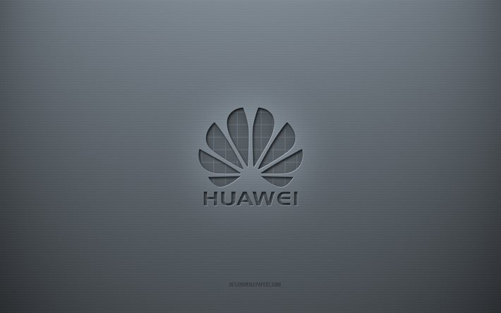 Logo de Huawei, fond cr&#233;atif gris, embl&#232;me de Huawei, texture de papier gris, Huawei, fond gris, logo 3d de Huawei