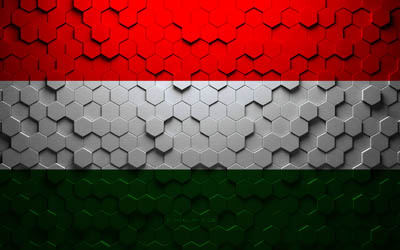 Flag of Hungary, honeycomb art, Hungary hexagons flag, Hungary, 3d hexagons art, Hungary flag