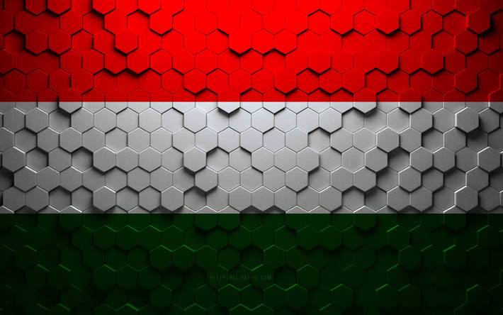 Ungerns flagga, bikakekonst, Ungerns hexagonsflagga, Ungern, 3d hexagons konst