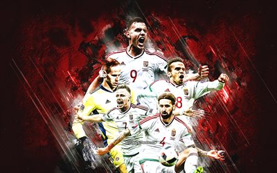 Unkarin jalkapallomaajoukkue, punainen kivi tausta, Unkari, jalkapallo, Dzsudzsak Balazs, Tamas Kadar