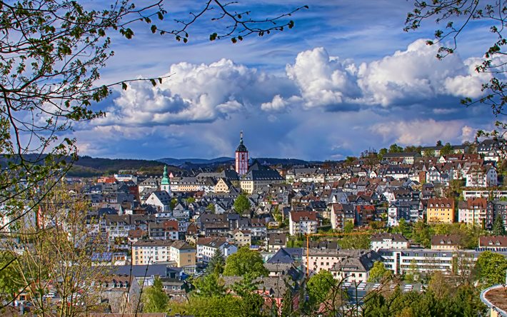 Siegen, 4k, paysages urbains skyline, &#233;t&#233;, villes allemandes, Europe, Allemagne, villes d&#39;Allemagne, Siegen Allemagne, paysages urbains