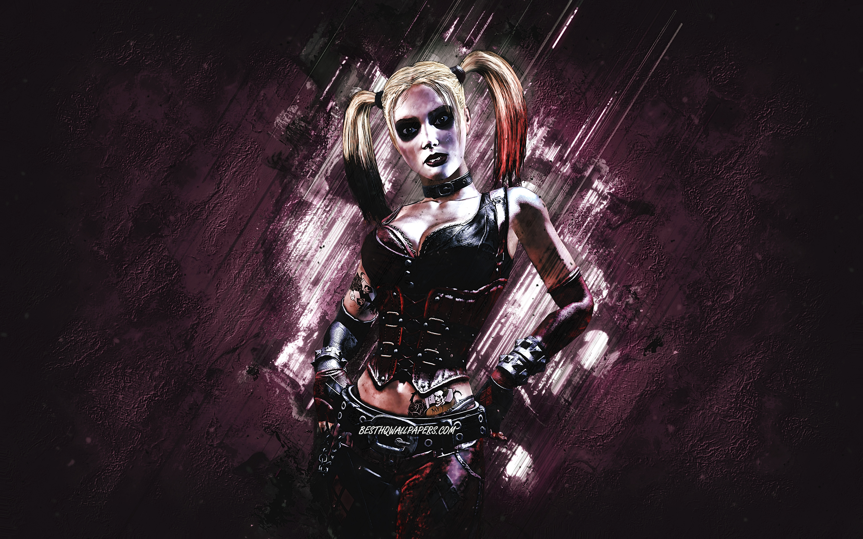 Descargar fondos de pantalla Harley Quinn, Batman Arkham City, fond de  pierre pourpre, art grunge, personnages de Harley Quinn, Harley Quinn  Arkham monitor con una resolución 2880x1800. Imagenes de escritorio