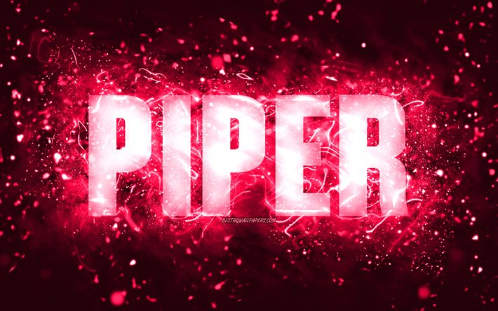 Grattis p&#229; f&#246;delsedagen Piper, 4k, rosa neonljus, Piper namn, kreativ, Piper Happy Birthday, Piper f&#246;delsedag, popul&#228;ra amerikanska kvinnliga namn, bild med Piper namn, Piper