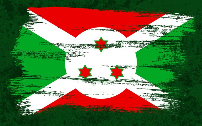 4k, Flag of Burundi, grunge flags, African countries, national symbols, brush stroke, grunge art, Burundi flag, Africa, Burundi