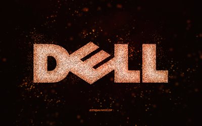 Logo pailleté Dell, fond noir, logo Dell, art pailleté orange, Dell, art créatif, logo pailleté orange Dell