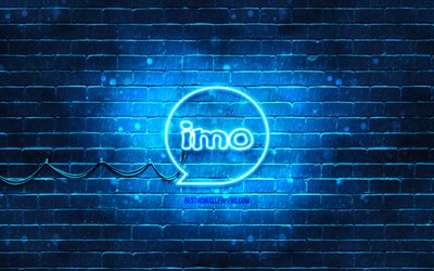 IMOブルーのロゴ, 4k, 青いレンガの壁, IMOロゴ, メッセンジャー, IMOネオンロゴ, IMO