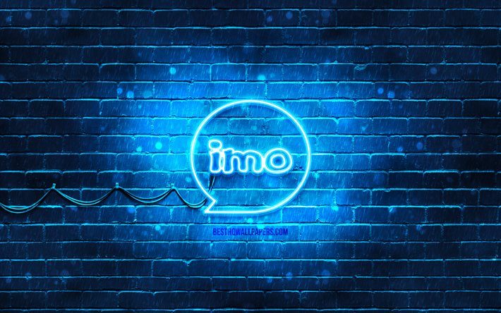IMO blue logo, 4k, blue brickwall, IMO logo, messengers, IMO neon logo, IMO
