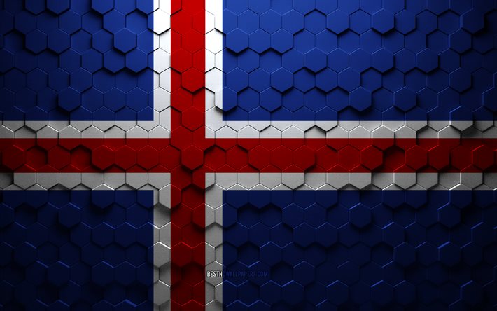 İzlanda Bayrağı, petek sanatı, İzlanda altıgen bayrağı, İzlanda, 3d altıgen sanatı, İzlanda bayrağı