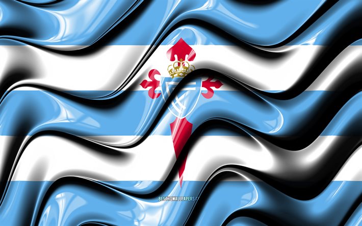 Celta Vigo -lippu, 4k, sinivalkoiset 3D-aallot, LaLiga, espanjalainen jalkapalloseura, Celta Vigo FC, jalkapallo, Celta Vigo -logo, La Liga, RC Celta