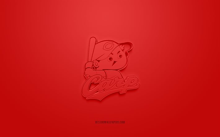 Hiroshima Toyo Carp, logo 3D creativo, NPB, sfondo rosso, emblema 3d, squadra di baseball giapponese, Nippon Professional Baseball, Hiroshima, Giappone, arte 3d, baseball, logo 3d Hiroshima Toyo Carp