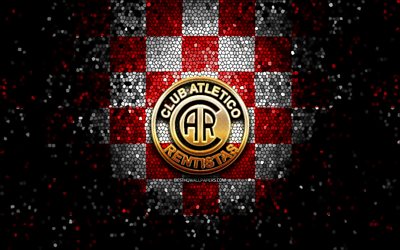 Rentistas FC, glitter logo, Uruguayan Primera Division, red white checkered background, soccer, uruguayan football club, Rentistas logo, mosaic art, football, CA Rentistas