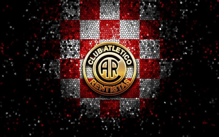 Rentistas FC, kimalluslogo, Uruguayn Primera-divisioona, punainen valkoinen ruudullinen tausta, jalkapallo, uruguaylainen jalkapalloseura, Rentistas-logo, mosaiikkitaide, Kalifornia Rentistas