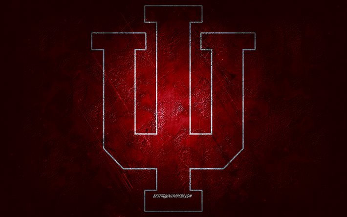 Indiana Hoosiers, time de futebol americano, fundo vermelho, logotipo do Indiana Hoosiers, arte do grunge, NCAA, futebol americano, EUA, emblema do Indiana Hoosiers