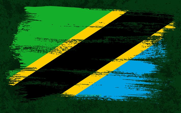 4k, flagge von tansania, grunge-flaggen, afrikanische l&#228;nder, nationale symbole, pinselstrich, tansanische flagge, grunge-kunst, tansania-flagge, afrika, tansania
