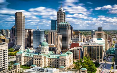 Indianapolis, Salesforce-torni, OneAmerica-torni, pilvenpiirt&#228;j&#228;t, Indianapolis-panoraama, Indianapoliksen kaupunkikuva, Indiana, USA