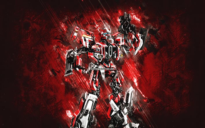 Inferno, Transformers, Autobot, Inferno Transformer, fundo de pedra vermelha, arte grunge, Inferno Autobot, Personagens Transformers, Personagem Inferno, Transformador de caminh&#227;o de bombeiros